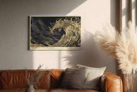 Paul Sinus Wandbild 120x80cm Goldene Welle bei Nacht – Dramatische Ozeankunst mit dunklem Hintergrund und Goldstruktur