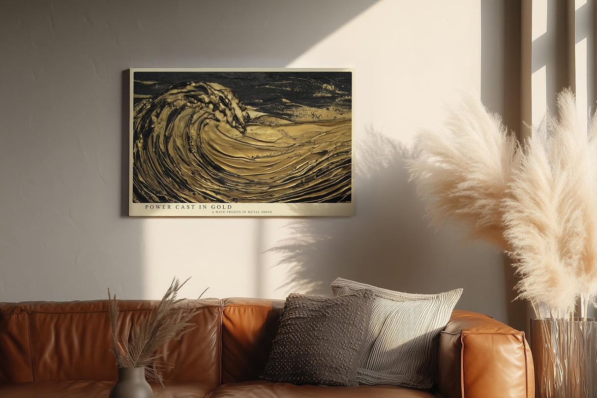 Paul Sinus Wandbild 120x80cm Goldene Welle in Bewegung – Abstrakte Meereskunst mit luxuriösem Gold Effekt für moderne Räume