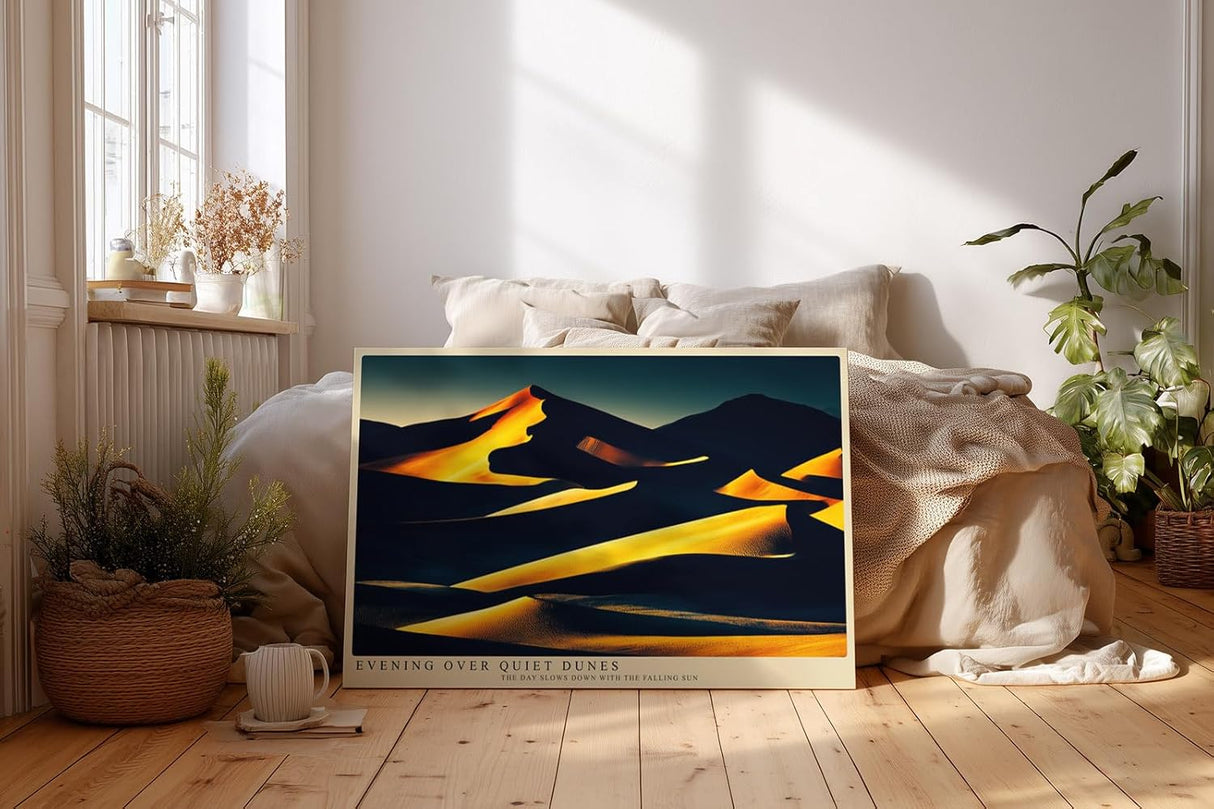 Paul Sinus Wandbild 120x80cm goldene Wüstendünen Landschaft bei Sonnenuntergang dramatische Natur Fotokunst warmes Kunstbild für Wohnzimmer Büro