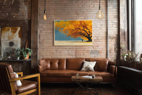 Paul Sinus Wandbild 120x80cm Goldener Herbstbaum Landschaft mit leuchtenden Blaettern ruhiges Naturmotiv fuer moderne Wohnräume