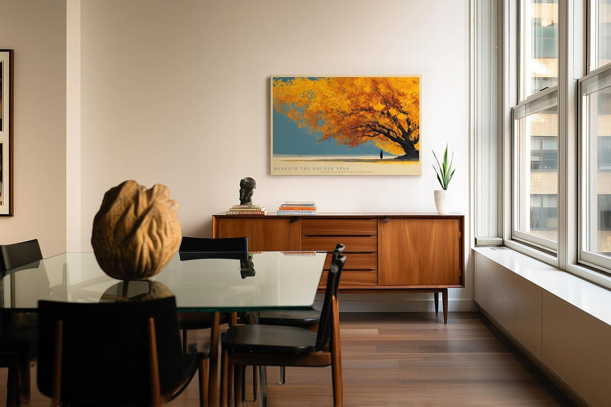 Paul Sinus Wandbild 120x80cm Goldener Herbstbaum Landschaft mit leuchtenden Blaettern ruhiges Naturmotiv fuer moderne Wohnräume
