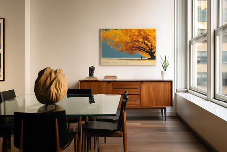 Paul Sinus Wandbild 120x80cm Goldener Herbstbaum Landschaft mit leuchtenden Blaettern ruhiges Naturmotiv fuer moderne Wohnräume