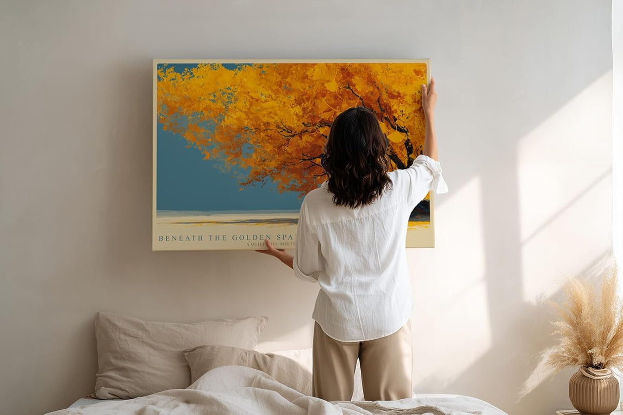 Paul Sinus Wandbild 120x80cm Goldener Herbstbaum Landschaft mit leuchtenden Blaettern ruhiges Naturmotiv fuer moderne Wohnräume