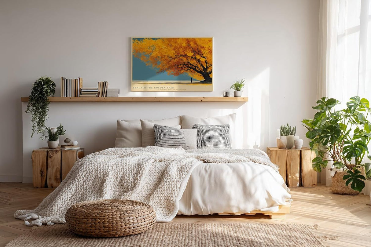Paul Sinus Wandbild 120x80cm Goldener Herbstbaum Landschaft mit leuchtenden Blaettern ruhiges Naturmotiv fuer moderne Wohnräume