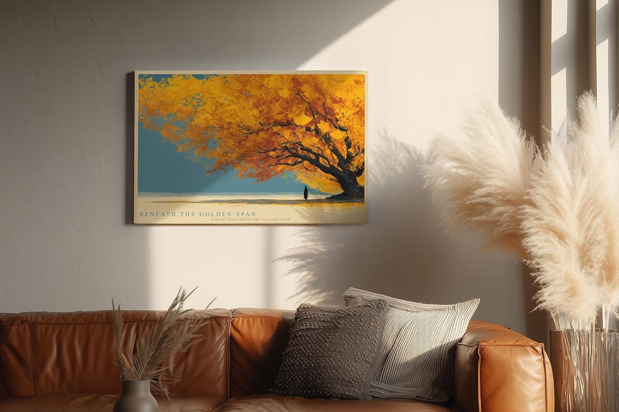 Paul Sinus Wandbild 120x80cm Goldener Herbstbaum Landschaft mit leuchtenden Blaettern ruhiges Naturmotiv fuer moderne Wohnräume