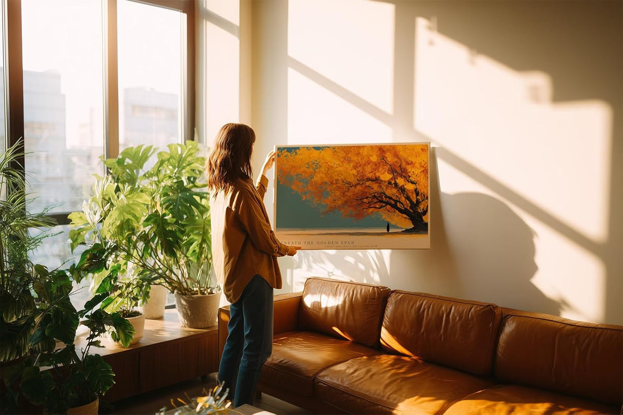 Paul Sinus Wandbild 120x80cm Goldener Herbstbaum Landschaft mit leuchtenden Blaettern ruhiges Naturmotiv fuer moderne Wohnräume