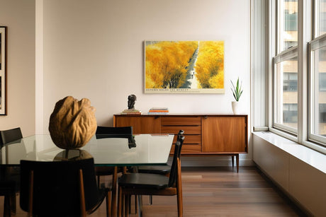 Paul Sinus Wandbild 120x80cm goldener Herbstwald Landschaft Kunst gelbe Bäume moderner Naturstil Flur