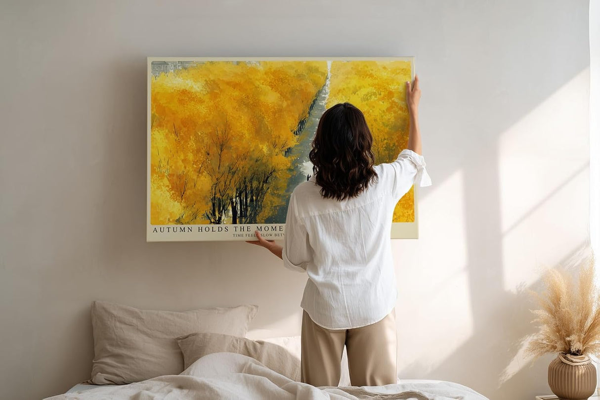 Paul Sinus Wandbild 120x80cm goldener Herbstwald Landschaft Kunst gelbe Bäume moderner Naturstil Flur