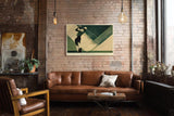 Paul Sinus Wandbild 120x80cm Golf Abschlag Dynamische Sport Illustration in Gruen Beige Moderne Wandkunst fuer Wohnzimmer Büro und Sportbereich