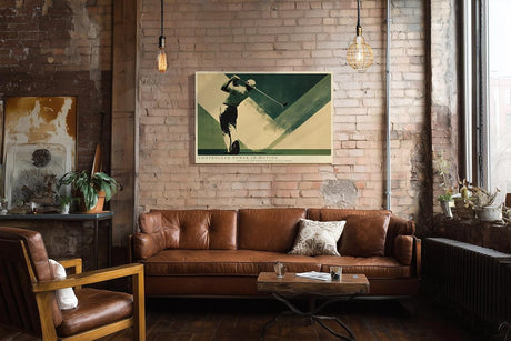 Paul Sinus Wandbild 120x80cm Golf Abschlag Dynamische Sport Illustration in Gruen Beige Moderne Wandkunst fuer Wohnzimmer Büro und Sportbereich