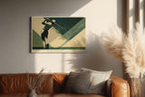 Paul Sinus Wandbild 120x80cm Golf Abschlag Dynamische Sport Illustration in Gruen Beige Moderne Wandkunst fuer Wohnzimmer Büro und Sportbereich