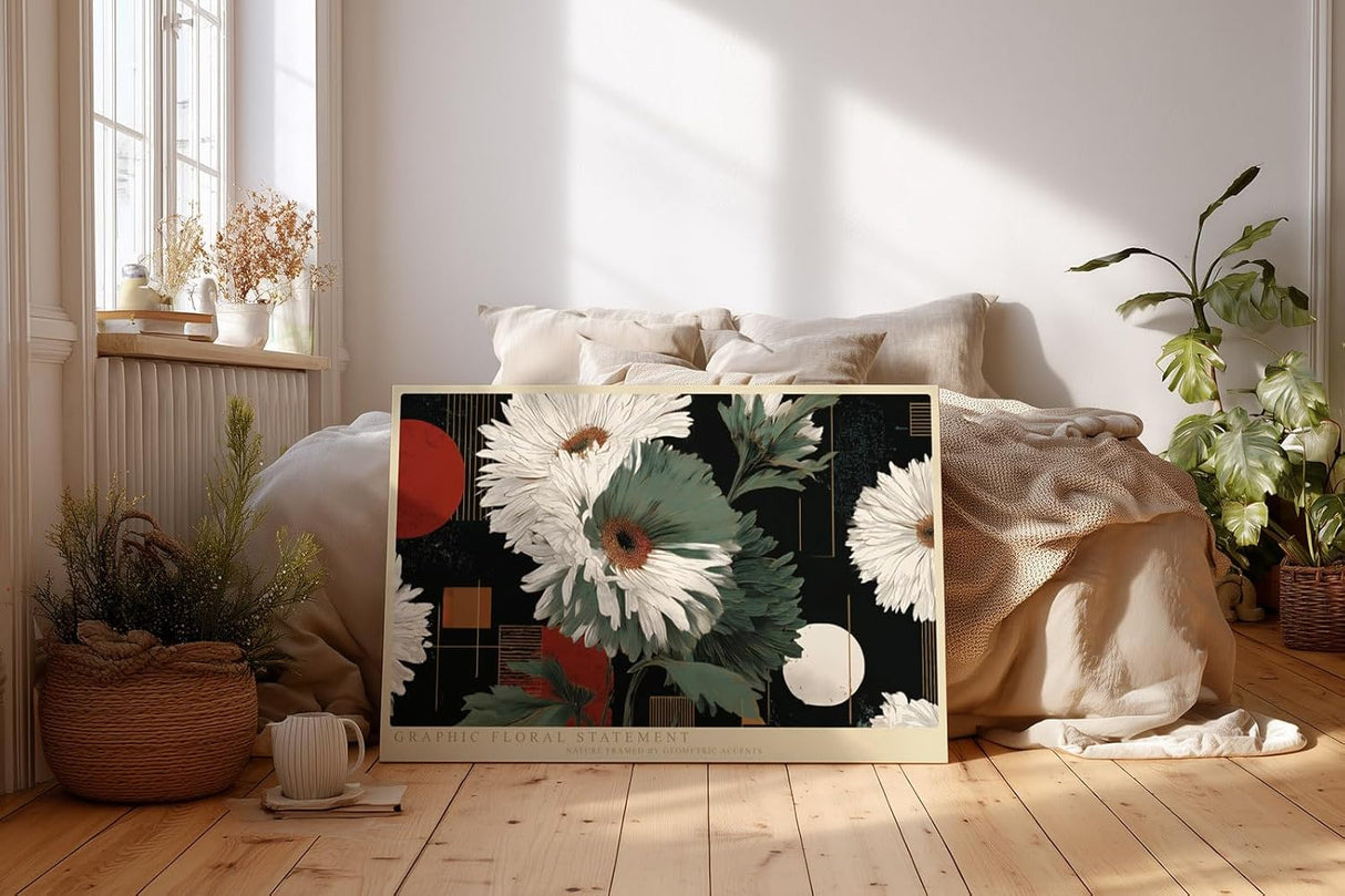 Paul Sinus Wandbild 120x80cm Grafische Blumen Komposition moderne Florale Kunst mit geometrischen Formen Wanddekoration