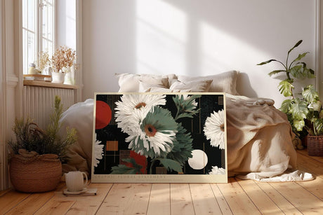 Paul Sinus Wandbild 120x80cm Grafische Blumen Komposition moderne Florale Kunst mit geometrischen Formen Wanddekoration