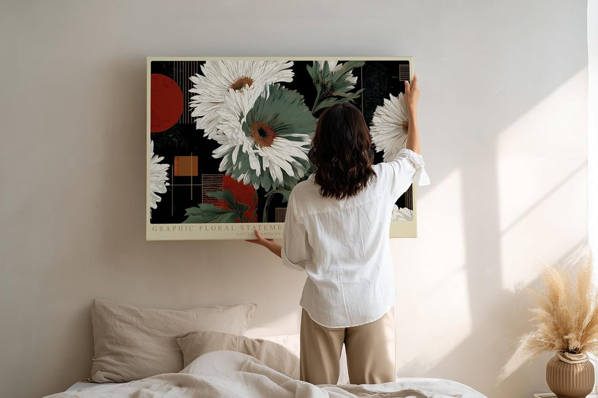 Paul Sinus Wandbild 120x80cm Grafische Blumen Komposition moderne Florale Kunst mit geometrischen Formen Wanddekoration