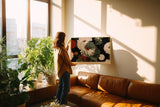 Paul Sinus Wandbild 120x80cm Grafische Blumen Komposition moderne Florale Kunst mit geometrischen Formen Wanddekoration