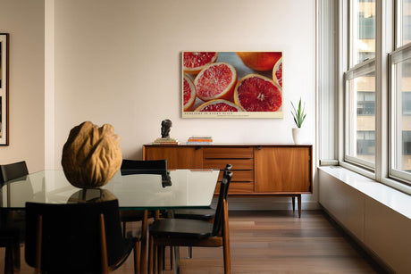 Paul Sinus Wandbild 120x80cm Grapefruit Makrofotografie frische Zitrusfrucht moderne Kuechenkunst lebendige Farben stilvolle Wanddekoration fuer Kueche Esszimmer Wohnzimmer