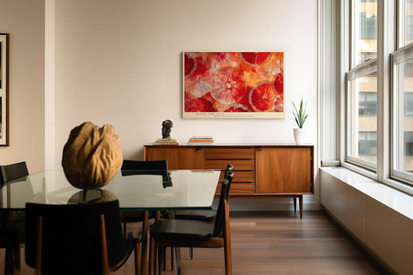 Paul Sinus Wandbild 120x80cm Grapefruit Scheiben Makrofotografie frisches Fruchtmotiv moderne Kuechenkunst stilvolle Wanddekoration fuer Kueche Esszimmer Wohnzimmer