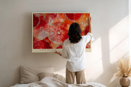 Paul Sinus Wandbild 120x80cm Grapefruit Scheiben Makrofotografie frisches Fruchtmotiv moderne Kuechenkunst stilvolle Wanddekoration fuer Kueche Esszimmer Wohnzimmer