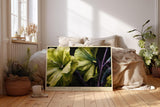 Paul Sinus Wandbild 120x80cm Green Blooms in Shadow grüne Blumen Makro Fotokunst mit Wassertropfen elegante Natur Poster für Wohnzimmer Schlafzimmer