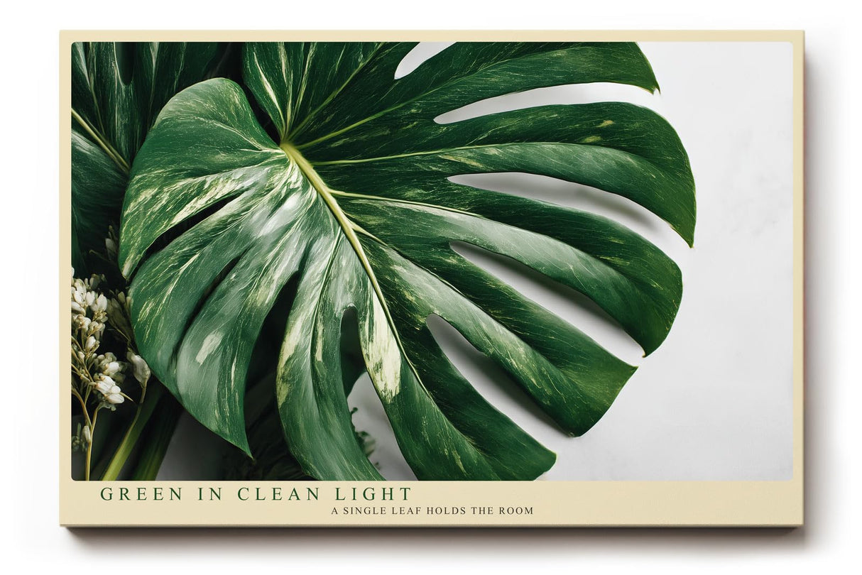 Paul Sinus Wandbild 120x80cm Green in Clean Light tropisches Monstera Blatt minimalistische Pflanzen Fotokunst modernes Natur Poster für Wohnzimmer Büro