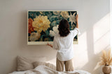 Paul Sinus Wandbild 120x80cm Grosse Blueten im Stillen Garten Botanische Blumen Kunst in Creme Gruen Wanddekoration
