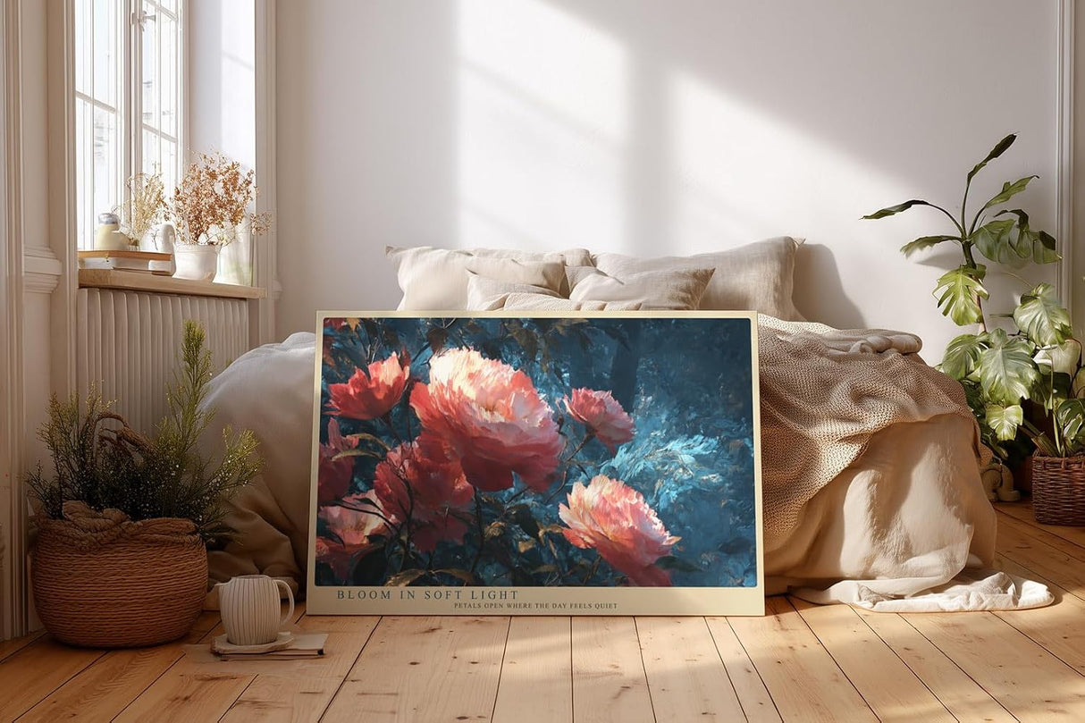 Paul Sinus Wandbild 120x80cm grosse Blumen Malerei romantische Blueten Kunst blau rosa impressionistisches Blumenbild stilvolle Wanddekoration fuer Wohnzimmer