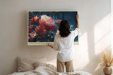 Paul Sinus Wandbild 120x80cm grosse Blumen Malerei romantische Blueten Kunst blau rosa impressionistisches Blumenbild stilvolle Wanddekoration fuer Wohnzimmer