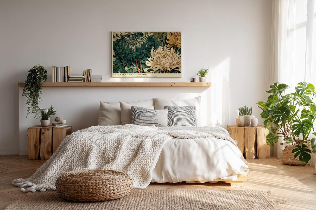 Paul Sinus Wandbild 120x80cm Grosse Chrysanthemen Blueten Botanische Kunst in Gruen und Creme Natur Wanddekoration