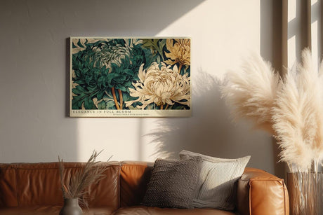 Paul Sinus Wandbild 120x80cm Grosse Chrysanthemen Blueten Botanische Kunst in Gruen und Creme Natur Wanddekoration