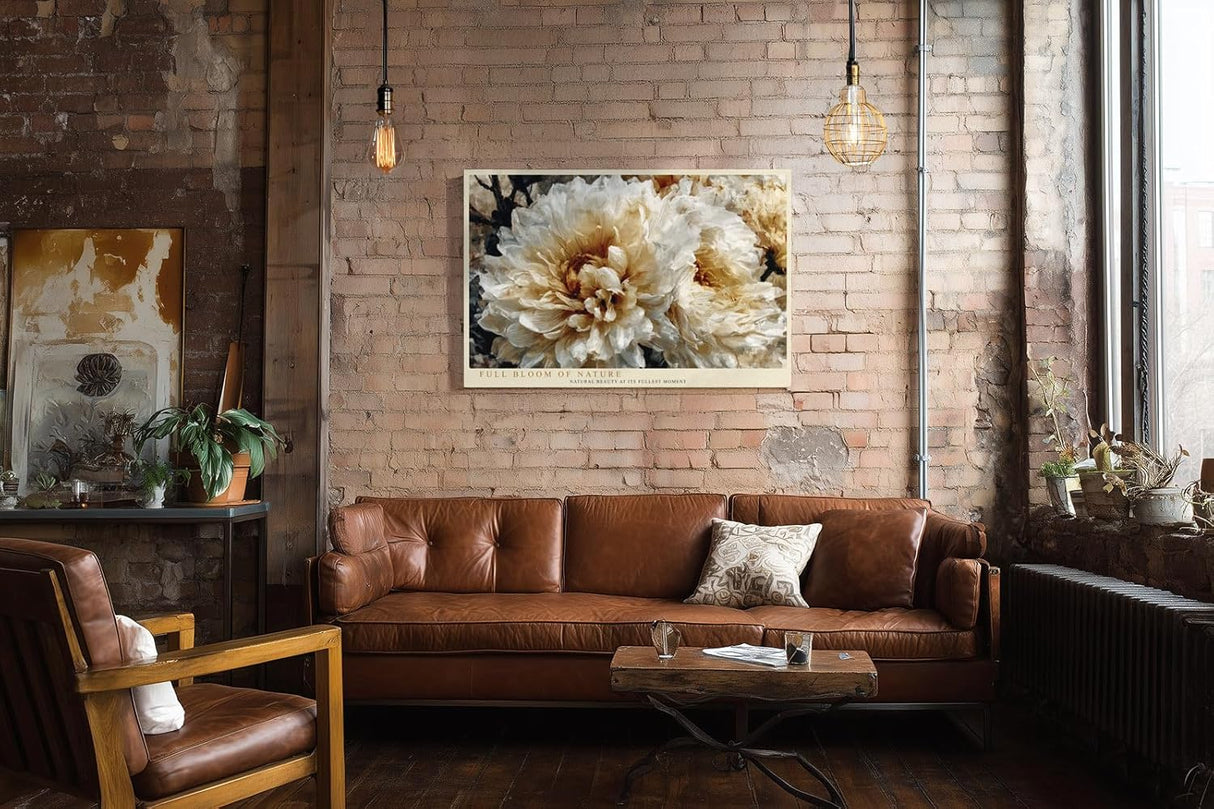Paul Sinus Wandbild 120x80cm grosse weisse Blueten moderne Blumenmalerei creme beige florale Kunst grosses Kunstbild elegante Wanddekoration fuer Wohnzimmer Büro