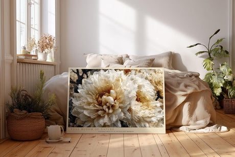 Paul Sinus Wandbild 120x80cm grosse weisse Blueten moderne Blumenmalerei creme beige florale Kunst grosses Kunstbild elegante Wanddekoration fuer Wohnzimmer Büro