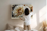 Paul Sinus Wandbild 120x80cm grosse weisse Blueten moderne Blumenmalerei creme beige florale Kunst grosses Kunstbild elegante Wanddekoration fuer Wohnzimmer Büro