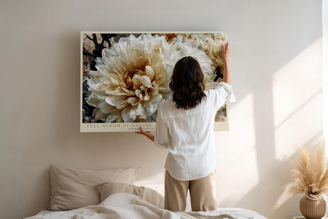 Paul Sinus Wandbild 120x80cm grosse weisse Blueten moderne Blumenmalerei creme beige florale Kunst grosses Kunstbild elegante Wanddekoration fuer Wohnzimmer Büro