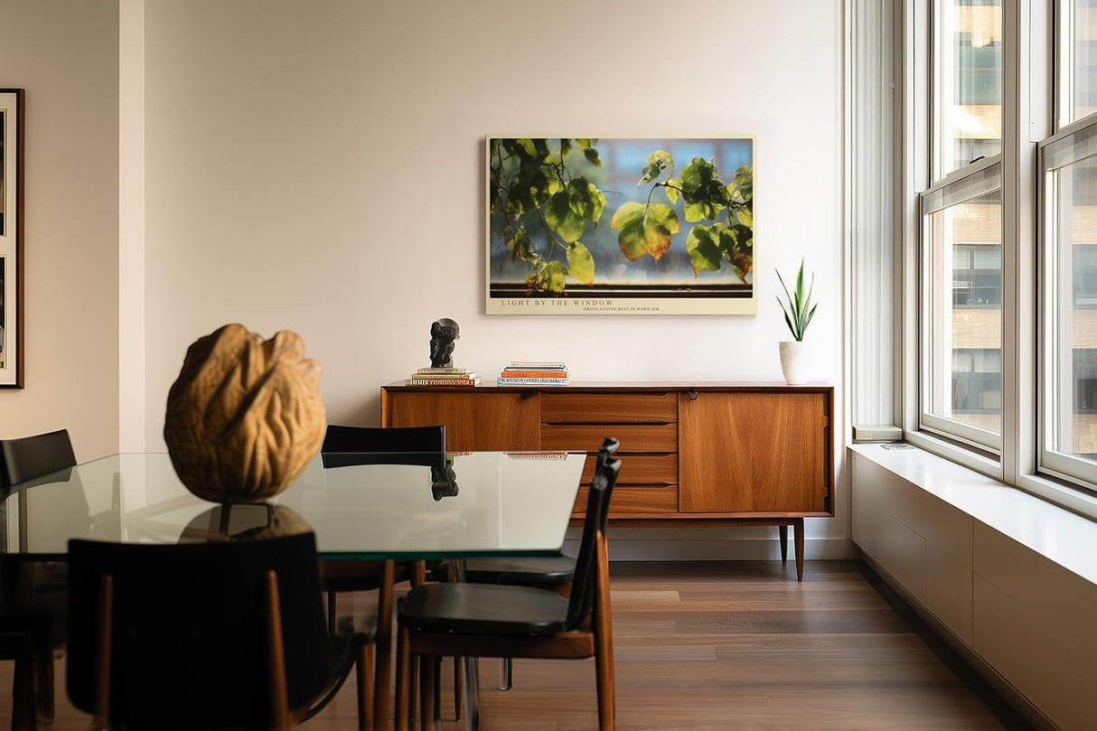 Paul Sinus Wandbild 120x80cm gruene Blaetter Fensterlicht Naturfotografie modern Kunstdruck grosses Natur Kunstbild ruhige Wanddekoration fuer Wohnzimmer Büro