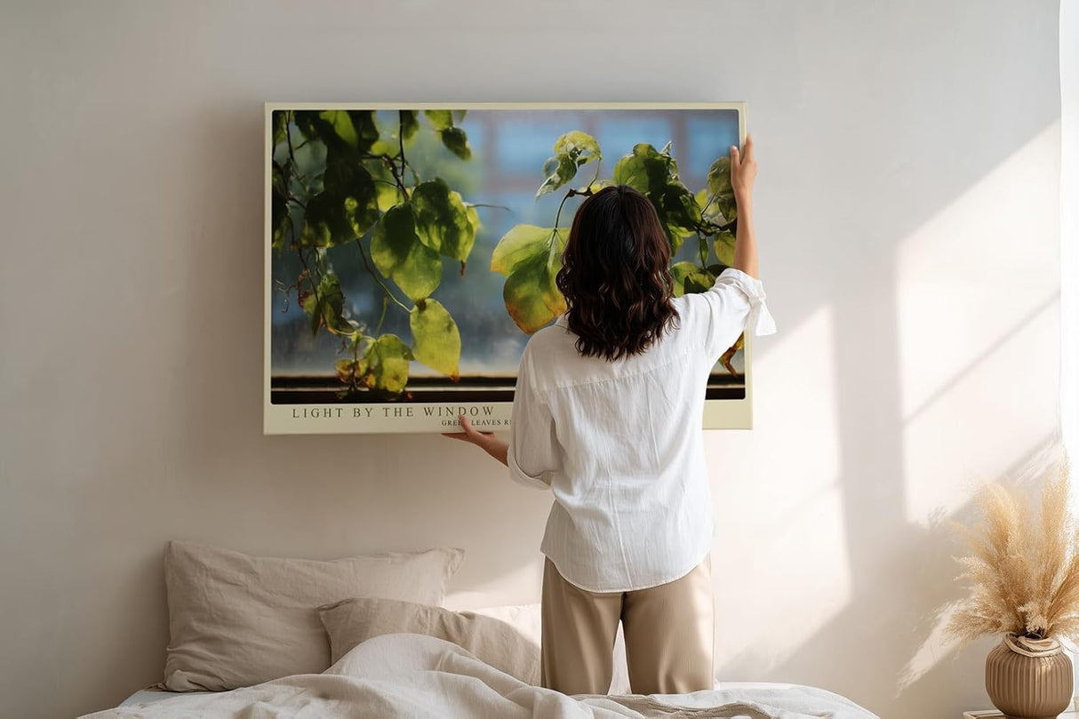 Paul Sinus Wandbild 120x80cm gruene Blaetter Fensterlicht Naturfotografie modern Kunstdruck grosses Natur Kunstbild ruhige Wanddekoration fuer Wohnzimmer Büro