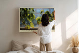 Paul Sinus Wandbild 120x80cm gruene Blaetter Fensterlicht Naturfotografie modern Kunstdruck grosses Natur Kunstbild ruhige Wanddekoration fuer Wohnzimmer Büro