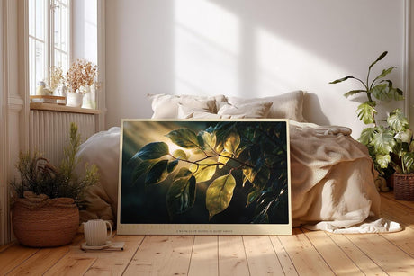 Paul Sinus Wandbild 120x80cm gruene Blaetter im Sonnenlicht botanische Natur Fotokunst warmes Licht Pflanzenmotiv moderne Wanddekoration fuer Wohnzimmer Büro