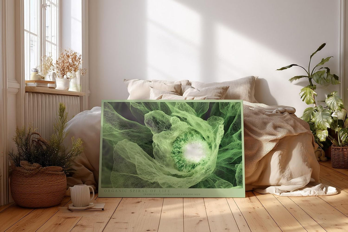 Paul Sinus Wandbild 120x80cm Gruene Bluete Makro botanische Kunst Natur Spiralstruktur Wanddekoration Wohnzimmer Schlafzimmer