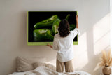 Paul Sinus Wandbild 120x80cm gruene Chili Paprika Food Fotografie moderne Kuechenkunst Nahaufnahme Kunstdruck stilvolle Wanddekoration fuer Kueche Esszimmer Restaurant