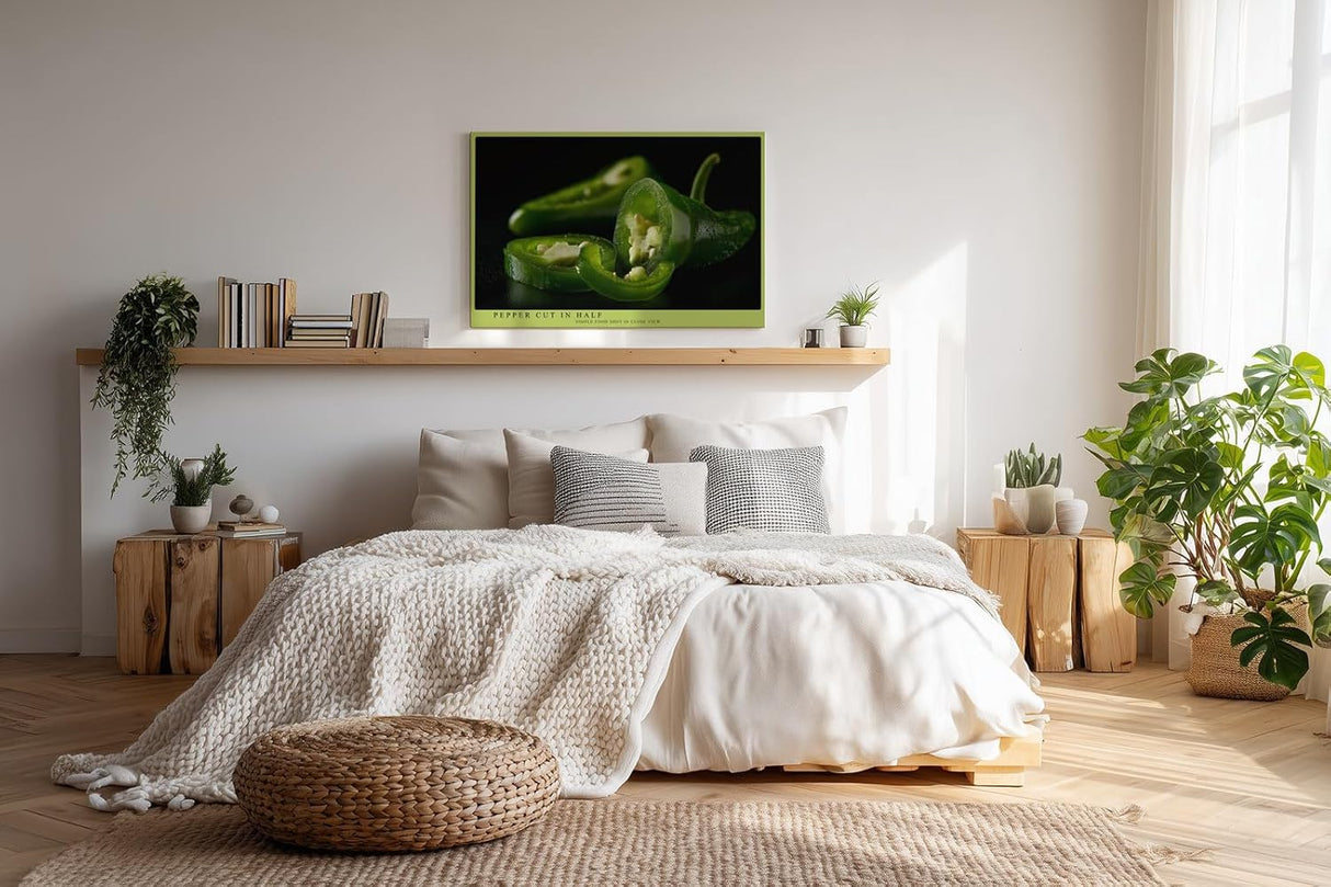 Paul Sinus Wandbild 120x80cm gruene Chili Paprika Food Fotografie moderne Kuechenkunst Nahaufnahme Kunstdruck stilvolle Wanddekoration fuer Kueche Esszimmer Restaurant