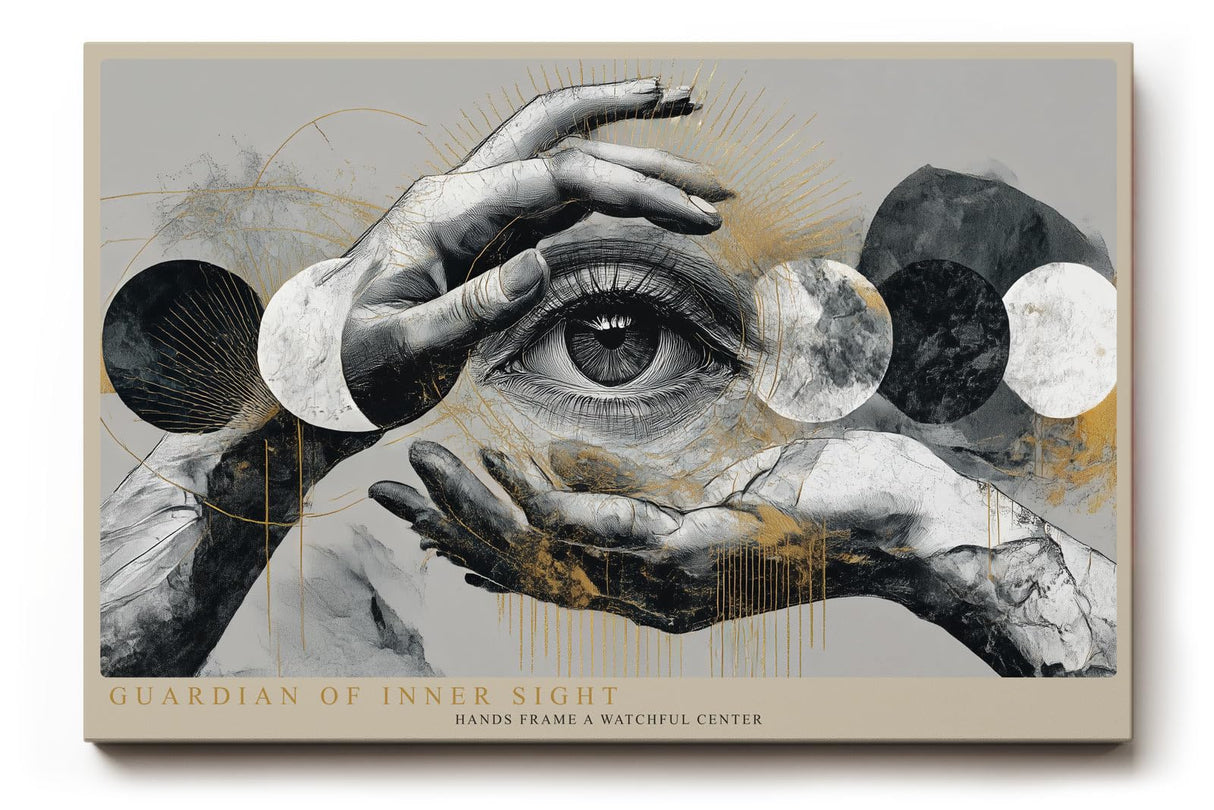 Paul Sinus Wandbild 120x80cm Guardian of Inner Sight surrealistisches Auge Hände Kunst modern abstrakt Poster für Wohnzimmer Büro Studio