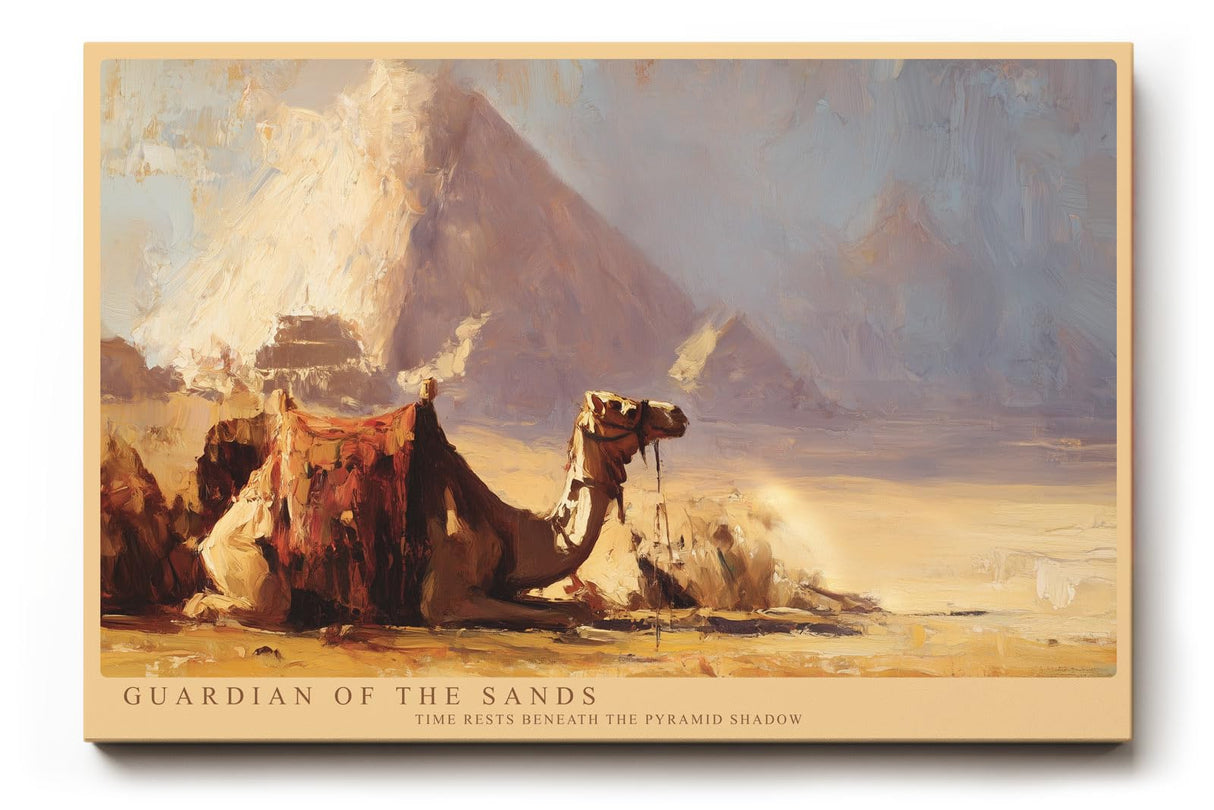 Paul Sinus Wandbild 120x80cm Guardian of the Sands Wüste Kamel vor Pyramide Ägypten Landschaft Kunst Poster für Wohnzimmer Büro Reise Dekoration