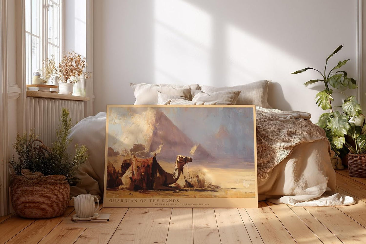 Paul Sinus Wandbild 120x80cm Guardian of the Sands Wüste Kamel vor Pyramide Ägypten Landschaft Kunst Poster für Wohnzimmer Büro Reise Dekoration
