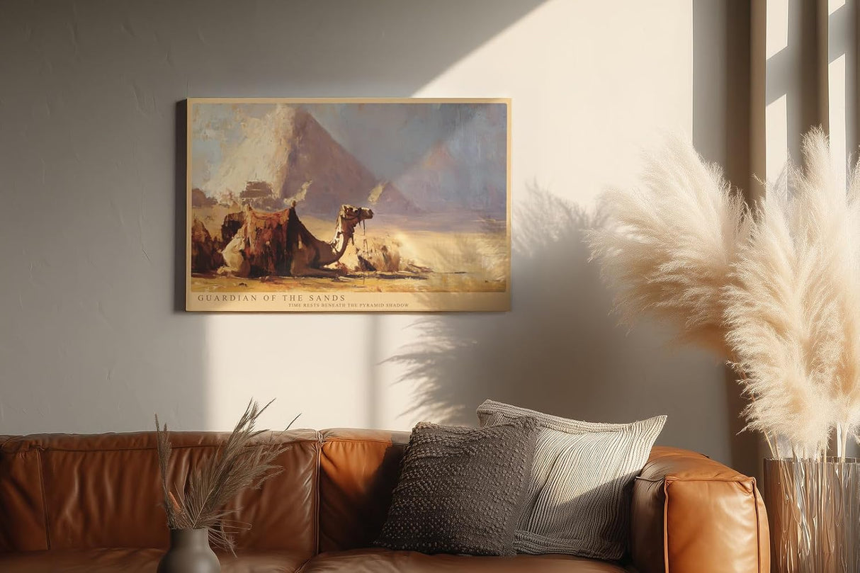 Paul Sinus Wandbild 120x80cm Guardian of the Sands Wüste Kamel vor Pyramide Ägypten Landschaft Kunst Poster für Wohnzimmer Büro Reise Dekoration