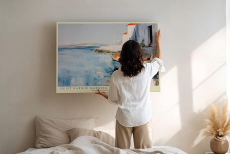 Paul Sinus Wandbild 120x80cm Hafen Landschaft modern Boot Meer Malerei Kunstdruck grosses Kunstbild maritime Wanddekoration fuer Wohnzimmer Büro Flur