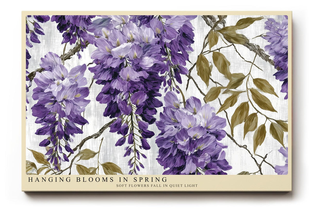 Paul Sinus Wandbild 120x80cm Hängende Frühlingsblüten – Elegantes Blumenmotiv in Violett mit botanischer Illustration für stilvolle Wohnräume