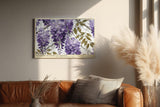 Paul Sinus Wandbild 120x80cm Hängende Frühlingsblüten – Elegantes Blumenmotiv in Violett mit botanischer Illustration für stilvolle Wohnräume