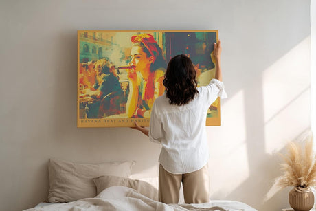 Paul Sinus Wandbild 120x80cm Havana Heat and Habits Frau mit Zigarre in Havanna Cafe Szene Kubanische Stadt Kunst fuer Wohnzimmer und Bar