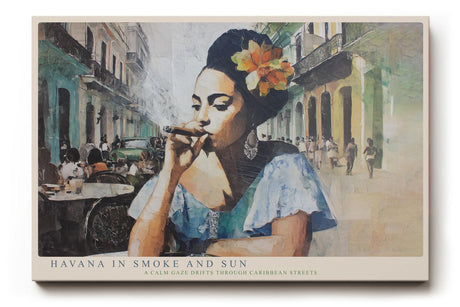Paul Sinus Wandbild 120x80cm Havanna Frau Zigarre Karibik Stadt Szene Vintage Kunst Wanddekoration Wohnzimmer Bar