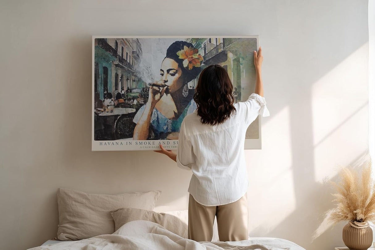 Paul Sinus Wandbild 120x80cm Havanna Frau Zigarre Karibik Stadt Szene Vintage Kunst Wanddekoration Wohnzimmer Bar